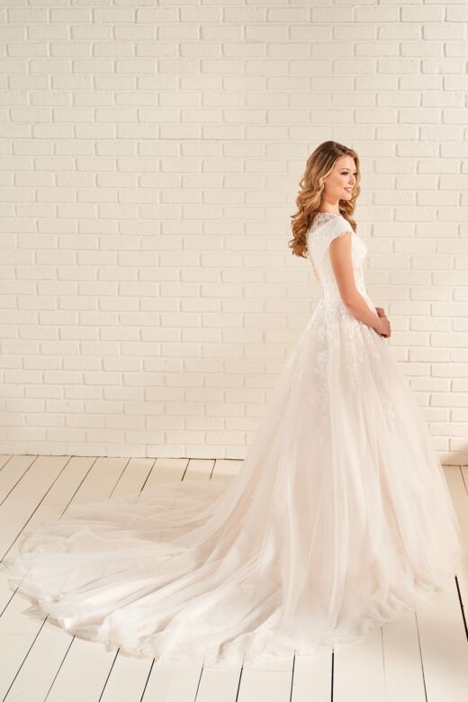 Modest Bridal by Mon Cheri MOD951 Illusion Jewel Neck Wedding Dress