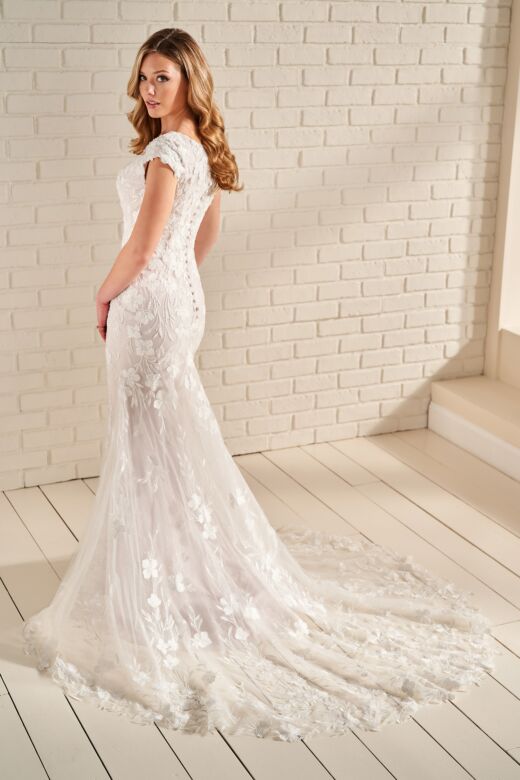 Modest Bridal by Mon Cheri MOD955 Square Neck Cap Sleeve Bridal Gown