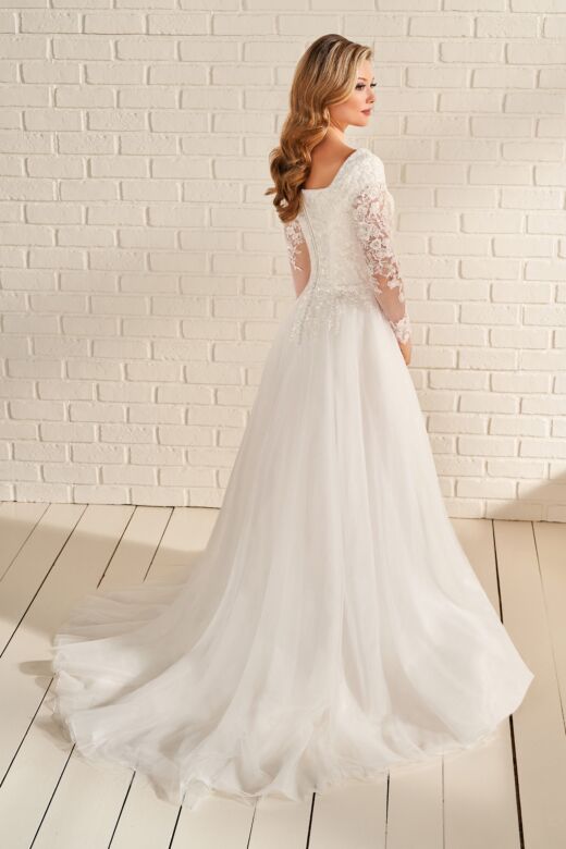Modest Bridal by Mon Cheri MOD956 Long Sleeve Square Neck Wedding Gown