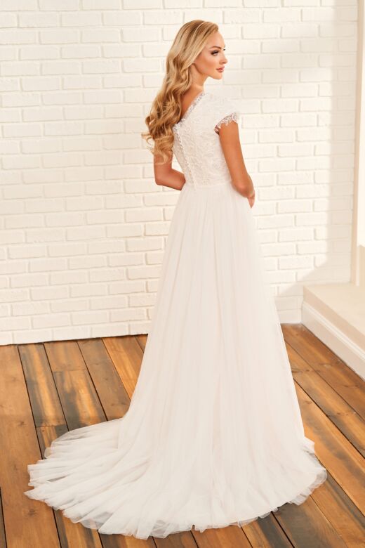 Modest Bridal by Mon Cheri MOD1816 Cap Sleeve A-Line Wedding Dress