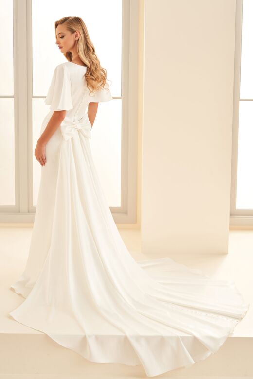 Modest Bridal by Mon Cheri MOD1818 Removable Bow Train Bridal Dress