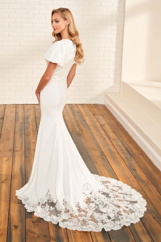 Modest Bridal by Mon Cheri MOD1820 Cutaway Lace Train Bridal Gown