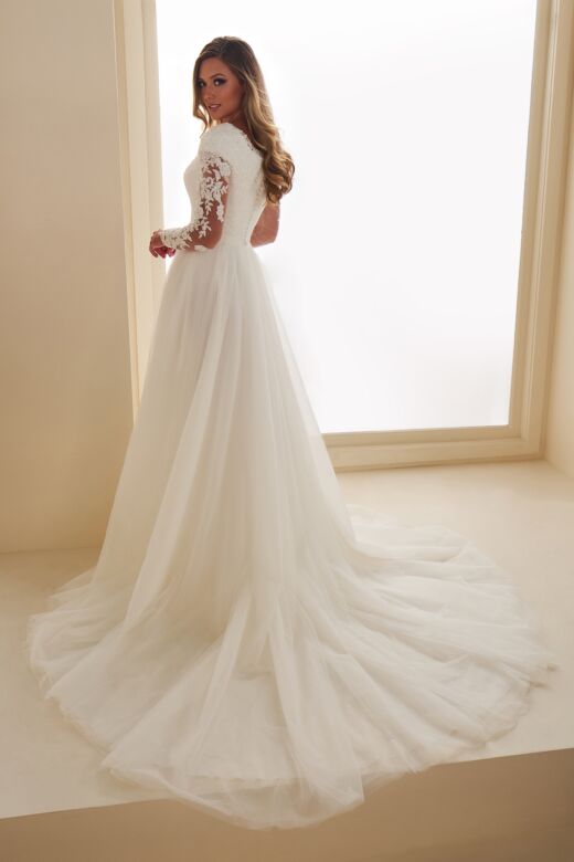 Modest by Mon Cheri MOD302 A-Line Tulle Sheer Sleeve Bridal Gown