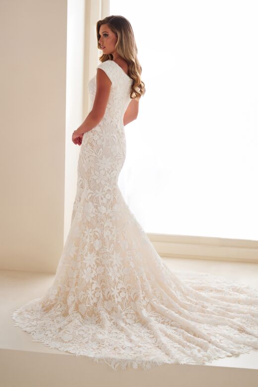 Modest by Mon Cheri MOD303 Cap Sleeve Fit-And-Flare Lace Bridal Gown