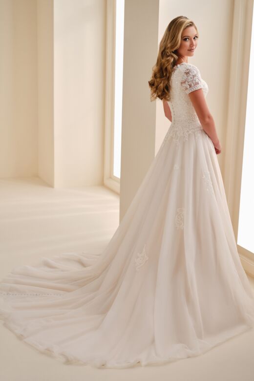 Modest Bridal by Mon Cheri MOD341 Short Sleeve A-Line Wedding Dress
