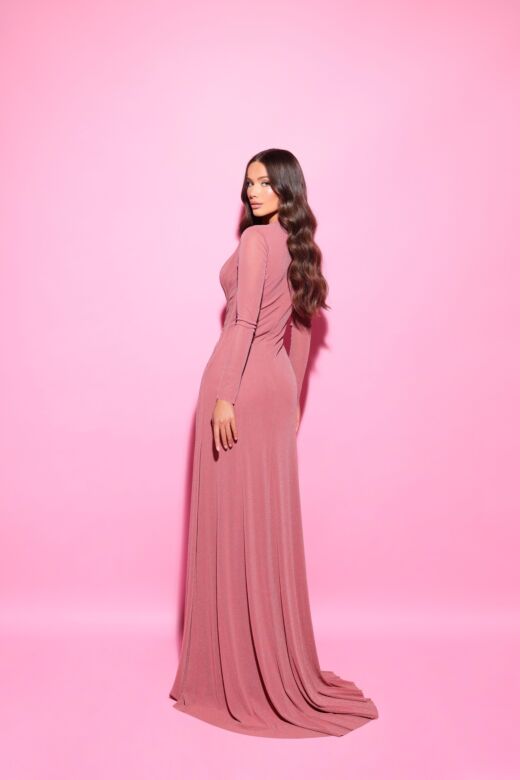 Tarik Ediz 54048 Zena A-Line Long Sleeve Decollete Cutout Dress