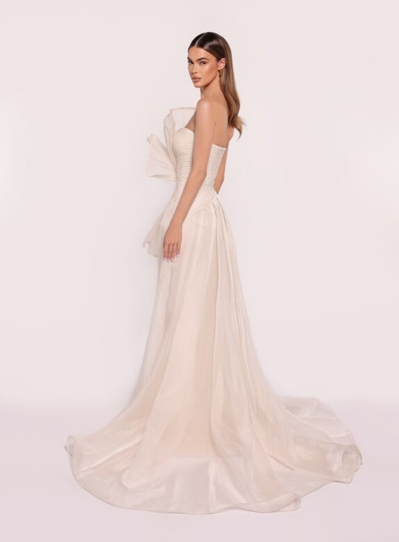 Tarik Ediz 98708 Ronesme Overskirt Strapless Pleated Evening Dress