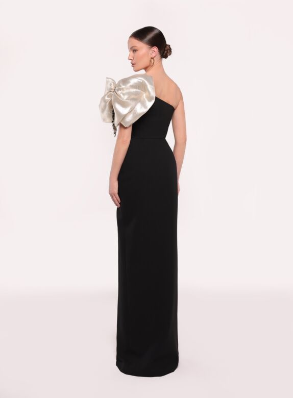 Tarik Ediz 98800 Layla High Slit One-Shoulder Bow Formal Gown