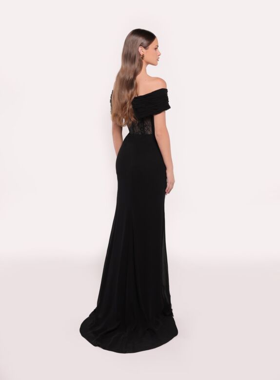 Tarik Ediz 98815 Anitta Draped Skirt Off-The-Shoulder Formal Gown