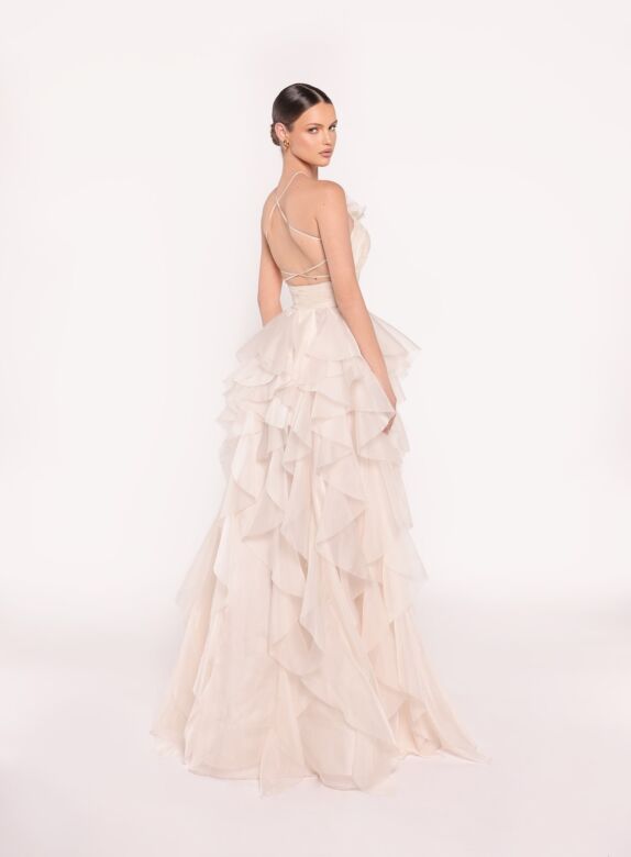 Tarik Ediz 98818 Kiara Rosette Halter Neck Ruffle Skirt Formal Gown