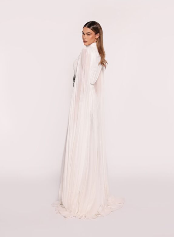 Tarik Ediz 98880 Punch Cape Sleeve Turtle Neck Formal Dress