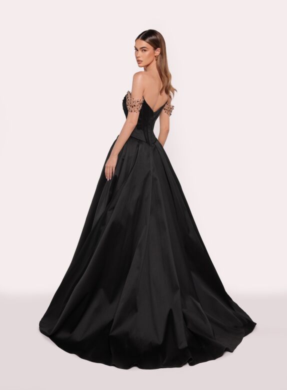 Tarik Ediz 98741 Escurs Pleated Skirt Beaded Illusion Neck Formal Gown