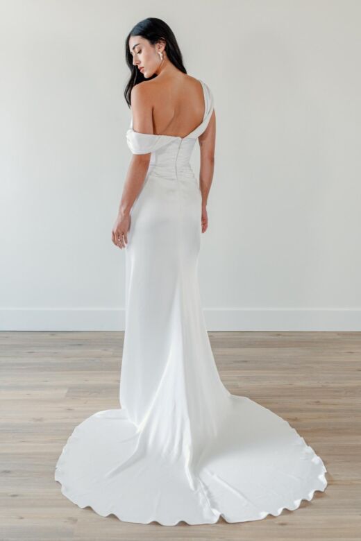 Willowby 52347 Jesse Asymmetric Neck Drape Skirt Wedding Dress