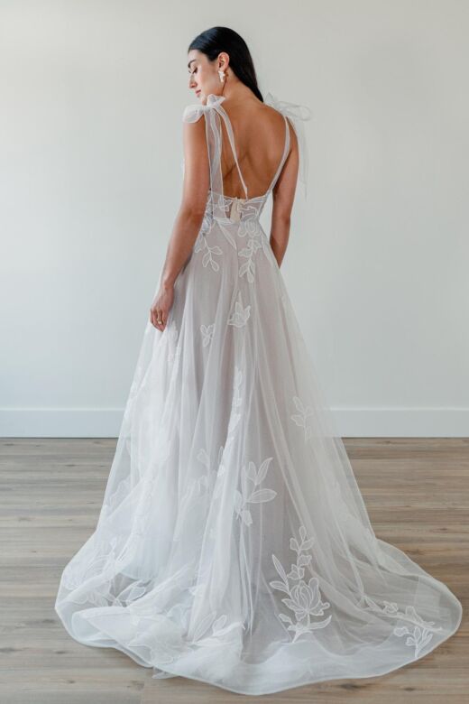 Willowby 52736 Drizzle Bow-Tie Straps V-Neck Bridal Dress