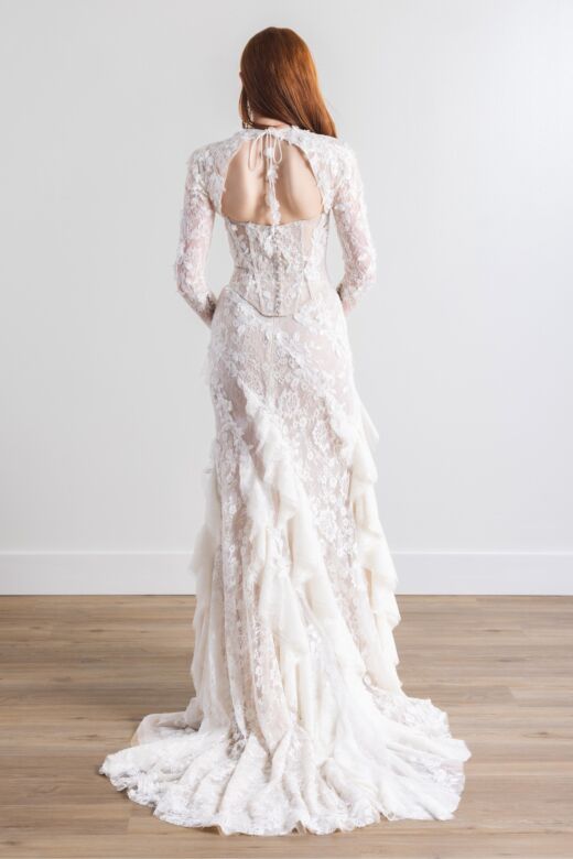 Willowby 54119 Echo Ruffle Cuff Plunging Neck Bridal Dress