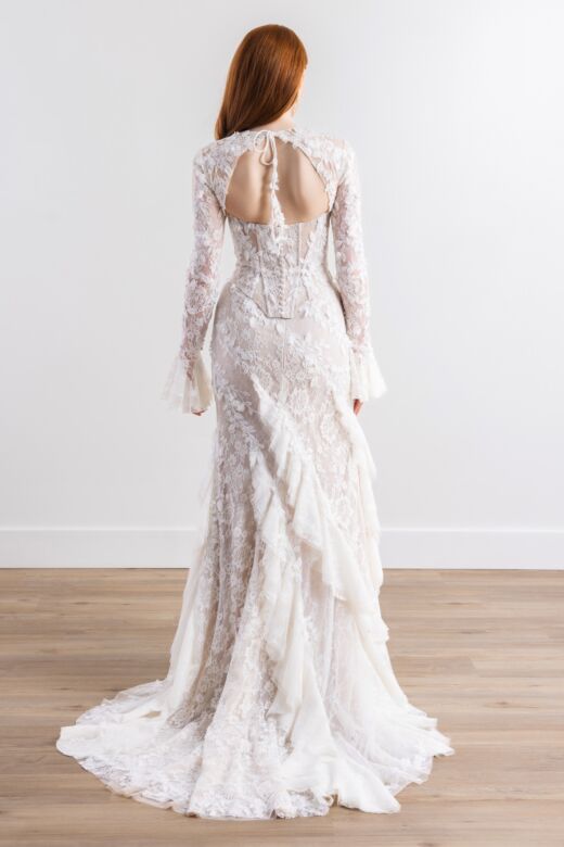 Willowby 54119M Echo Lined Illusion Sleeve Ruffle Skirt Bridal Dress