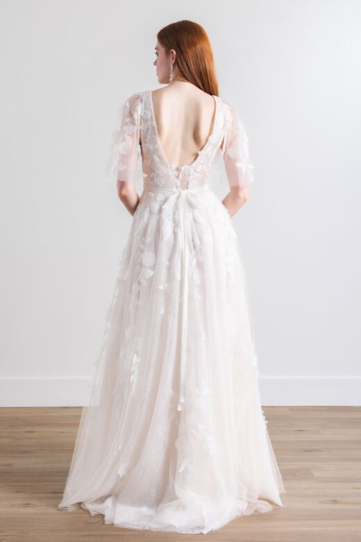 Willowby 54120 Gaia V-Neck Sheer Flared Sleeve Bridal Dress