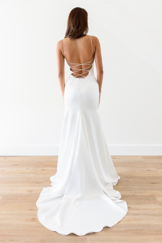 Locket 10203 Clea Lace-Up Back Cowl Neck Wedding Dress