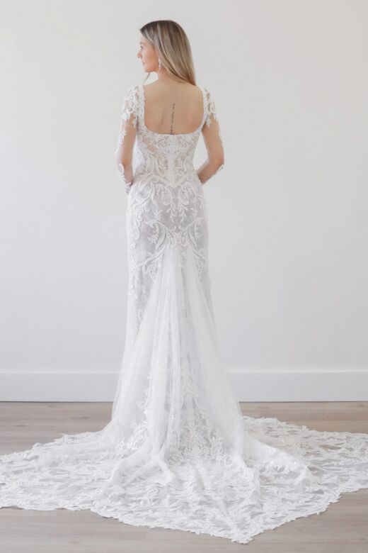 Locket 11134S Casseen Illusion Sleeve Square Neck Bridal Dress