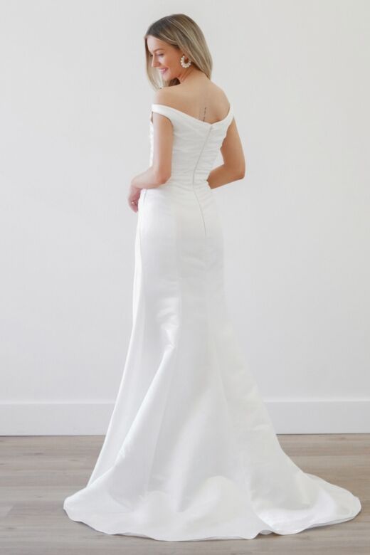 Locket 11243D March Off The Shoulder Pleated Bridal Gown
