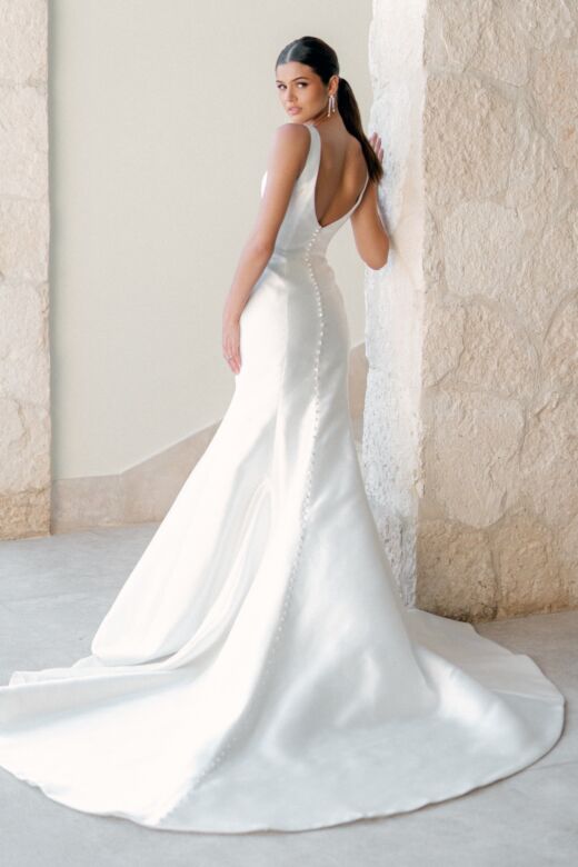 Locket 11260P Hannah Button Back Plunging Neck Bridal Dress