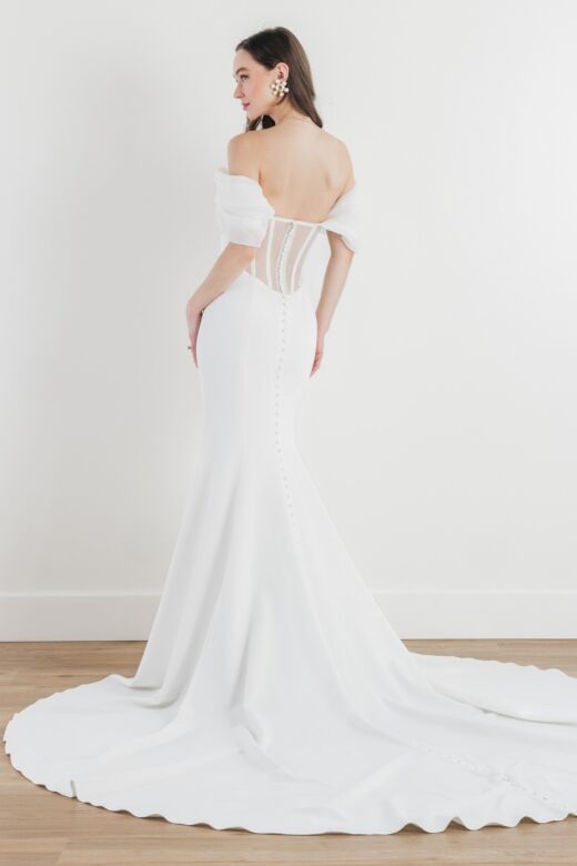 Locket 13212 Amita Off-The-Shoulder Sheer Back Wedding Gown