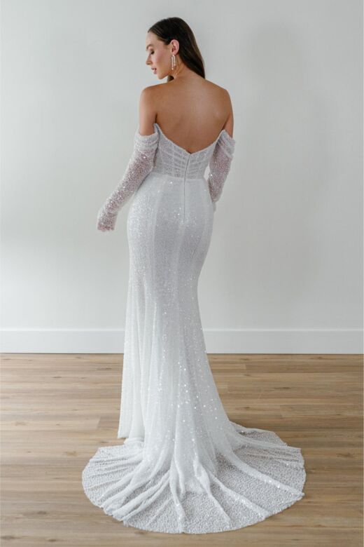 Locket 12827 Glimpse Crisscross Midriff Sequin Wedding Gown