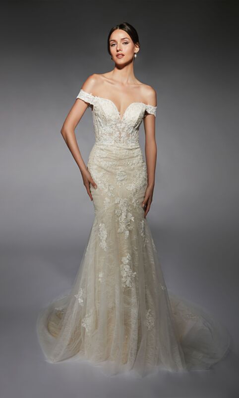 Alyce Paris 7118 Off-The-Shoulder Fit And Flare Bridal Gown