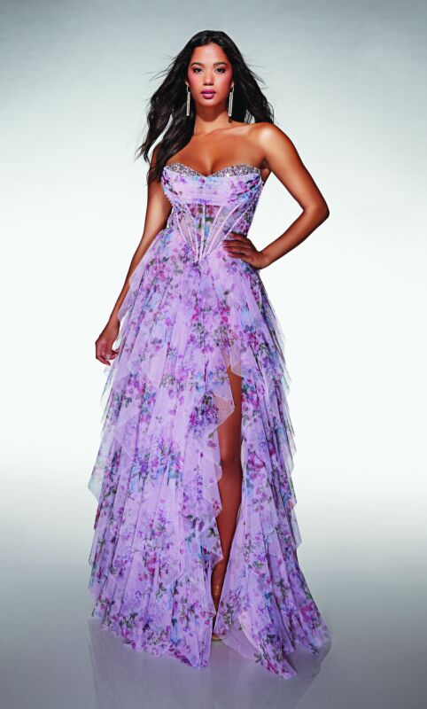 Alyce Paris 62041 A-Line Ruffle Skirt Slit Dress