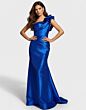 Jovani 44345 Ruffled Asymmetric Neck Draped A-Line Dress