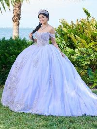 House of Wu 56493 Off-The-Shoulder Corset Bodice Quince Gown