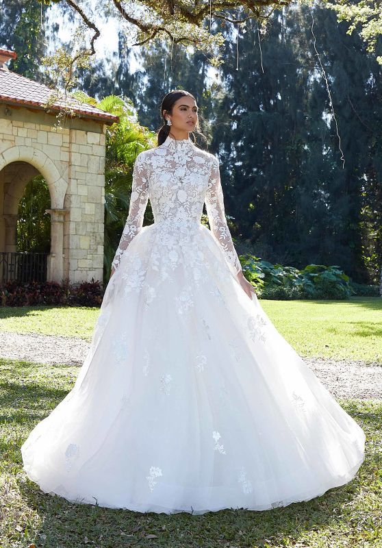 Long Sleeves Ball Gown Organza Wedding Dress with Beading Lace Top –  Pgmdress