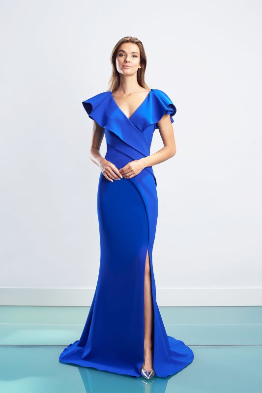 Romantic Floral Blue V Neck Prom Dress In Cape Style Wholesale #T69334 -  GemGrace.com