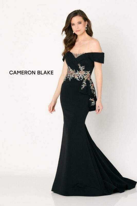 Cameron Blake CB779 Ruffle Applique Off-The-Shoulder Dress