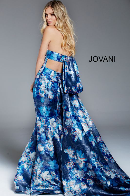 Jovani 52223 Floral Print Formal Dress with Panel Train - MadameBridal.com