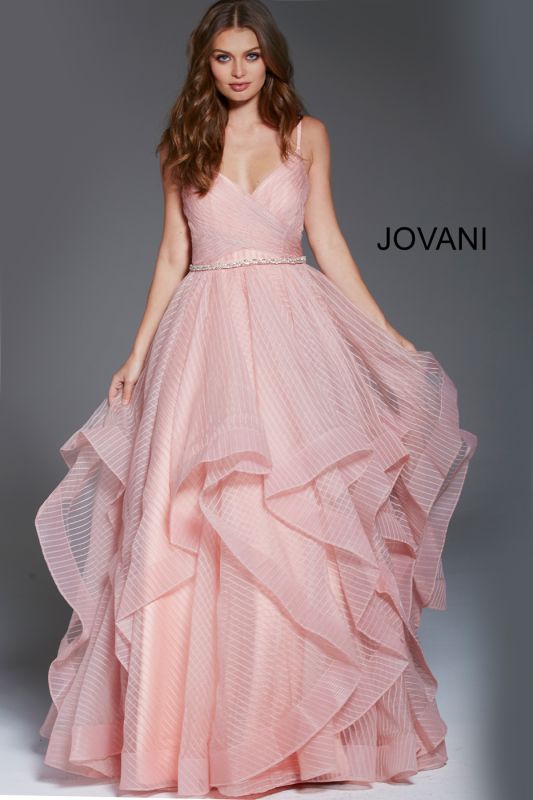 Jovani 57958 Spaghetti Straps Stripe Evening Dress