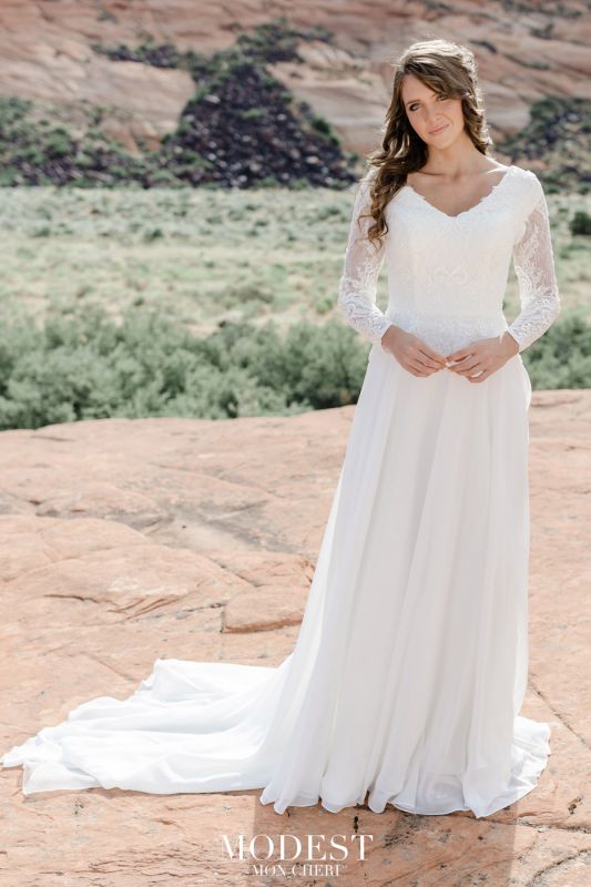 Modest Bridal by Mon Cheri TR12021 Illusion Sleeve Wedding Dress ...