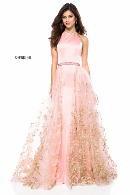 Sherri Hill 51896 Floral Overskirt Halter Neckline Dress