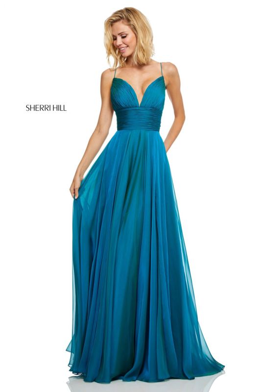 Sherri Hill 52590 Ruched Bodice Plunging Neck Dress