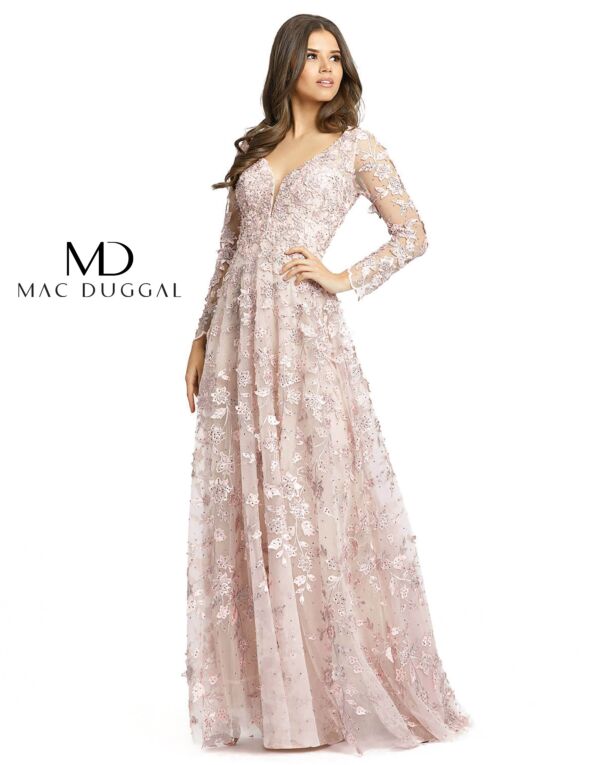 Mac Duggal 70224 Illusion Sleeve Floral Dress