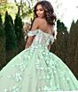 Jovani Q43811 Off The Shoulder Floral Applique Quinceanera Dress