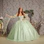 GLS by Gloria GL3300 Ruched Bodice Bell Sleeve Floral Quince Gown