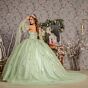 GLS by Gloria GL3300 Ruched Bodice Bell Sleeve Floral Quince Gown