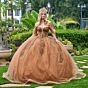 GLS by Gloria GL3502 Illusion Bodice Draped Sleeve Quince Gown