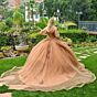 GLS by Gloria GL3502 Illusion Bodice Draped Sleeve Quince Gown