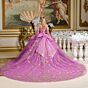 Elizabeth K GL3647 Purple Chapel Train Lace-Up Quinceanera Dress