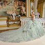 Elizabeth K GL3649 Gray Green Spaghetti Strap Lace-Up Quince Dress