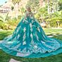 Elizabeth K GL3671 Green Sweetheart Neckline with Cape Quince Dress