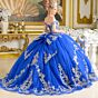 Elizabeth K GL3672 Royal Blue Off The Shoulder Lace-Up Quince Dress
