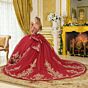 Elizabeth K GL3673 Burgundy Off The Shoulder Lace-Up Quinceanera Dress